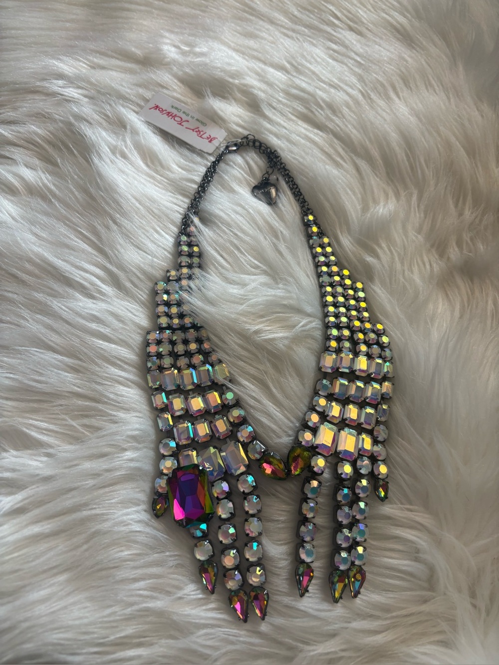 Betsey Johnson Iridescent Multicolor Crystal Hand-Style Statement Necklace